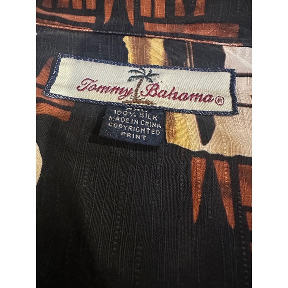 Tommy Bahama Mens XXL Black Silk Tropical Palm Tree Hibiscus Camp Shirt XXL - Picture 2 of 3